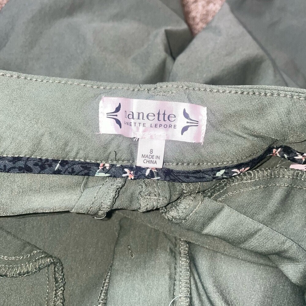 Nanette Lepore pants stretch olive green straight leg business SZ 8 comfort - Picture 11 of 11